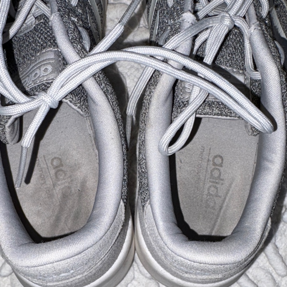 adidas Gray Knit Sneakers with White Three-Stripes - Picture 6 of 8
